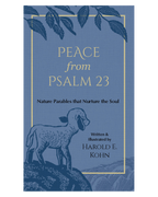 Book cover of Peace from Psalm 23 by Harold E. Kohn, featuring an illustrated lamb in a pastoral setting